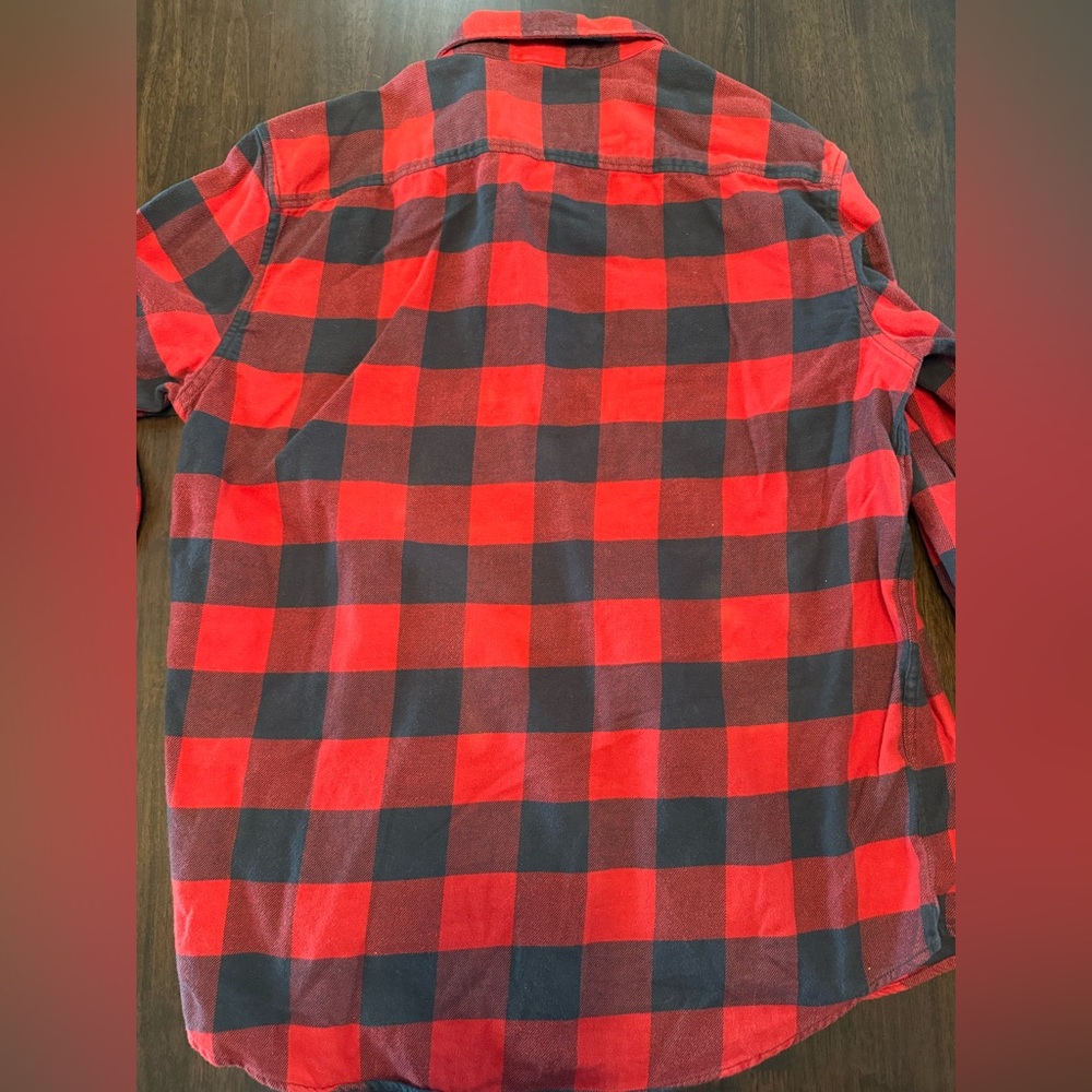 American Eagle Outfitter Super Soft Red Black Plaid Flannel Shirt Men L Cotton - Picture 8 of 9